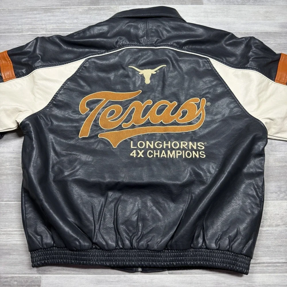 University of Texas at Austin Longhorns Graphic Faux Leather Jacket Men's XL New